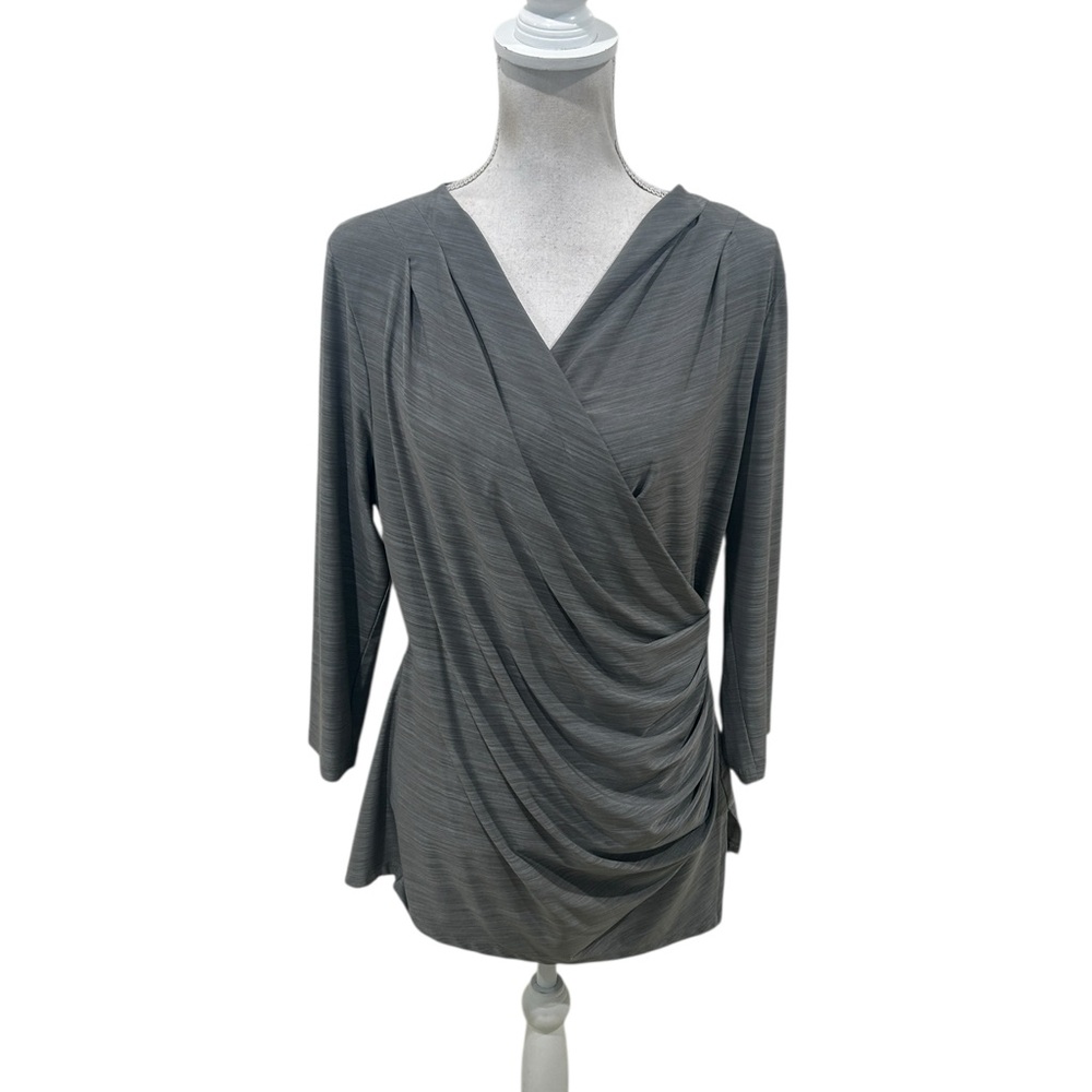 Calvin Klein Charcoal gray Draped ruched stretchy long sleeved Blouse size large